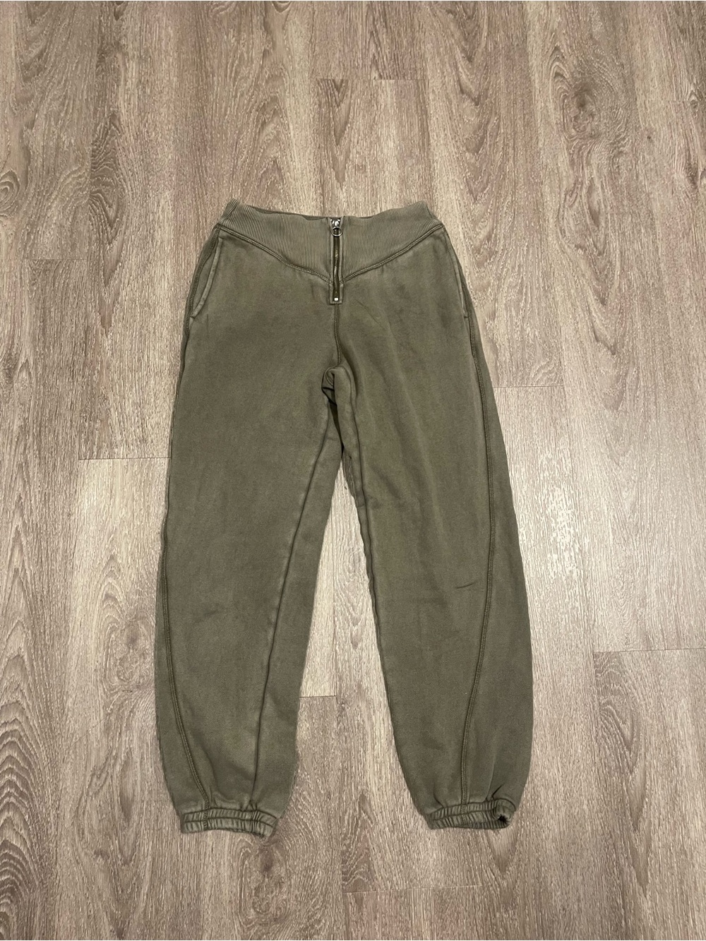 Aerie Women's Corset Jogger Washed Olive Green Fleece Zipper Pocket Size Small